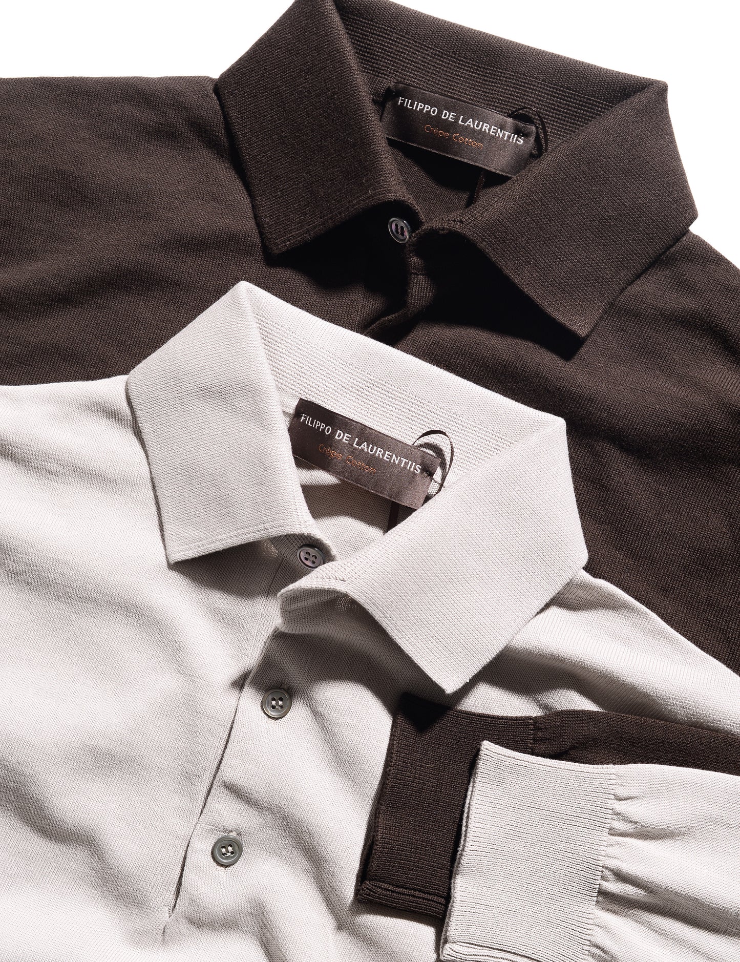 Long Sleeve Polo Shirt in Crepe Cotton - Brown