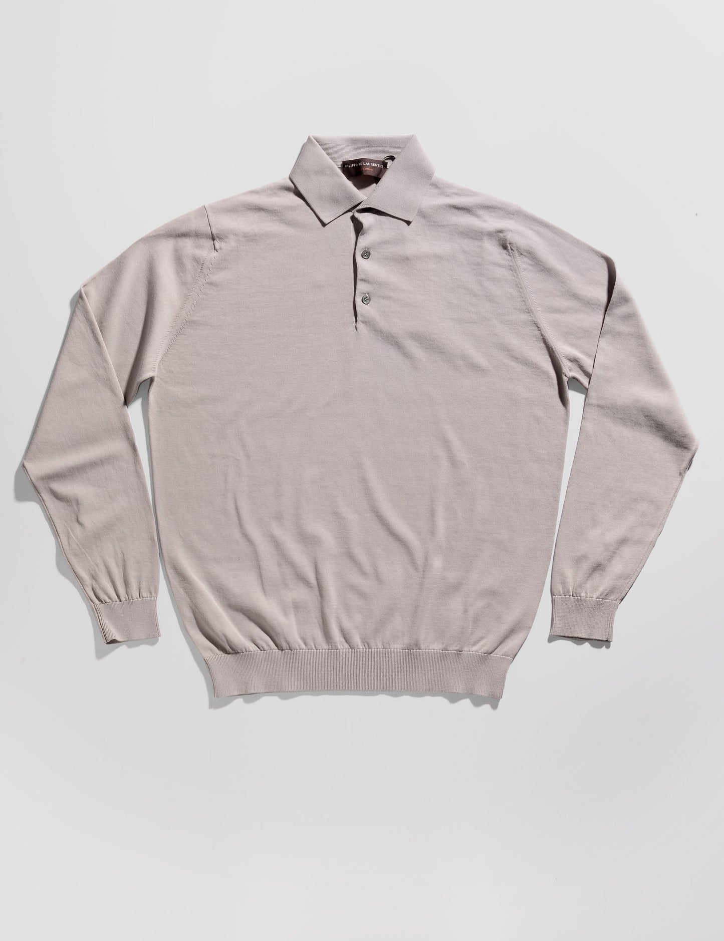 Long Sleeve Polo Shirt in Crepe Cotton - Putty Gray