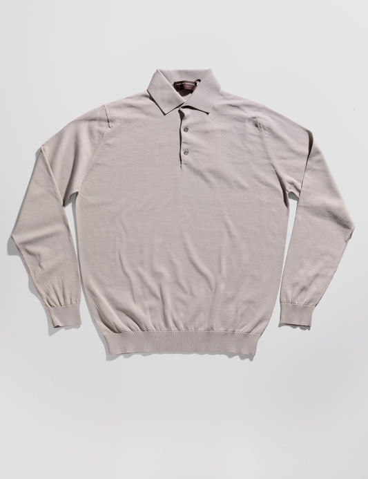 Long Sleeve Polo Shirt in Crepe Cotton - Putty Gray