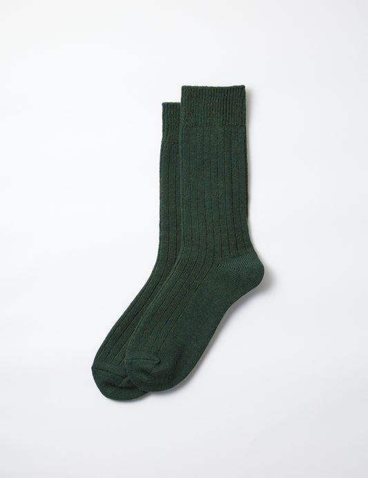 Cotton Wool Ribbed Crew Socks - Dark Green