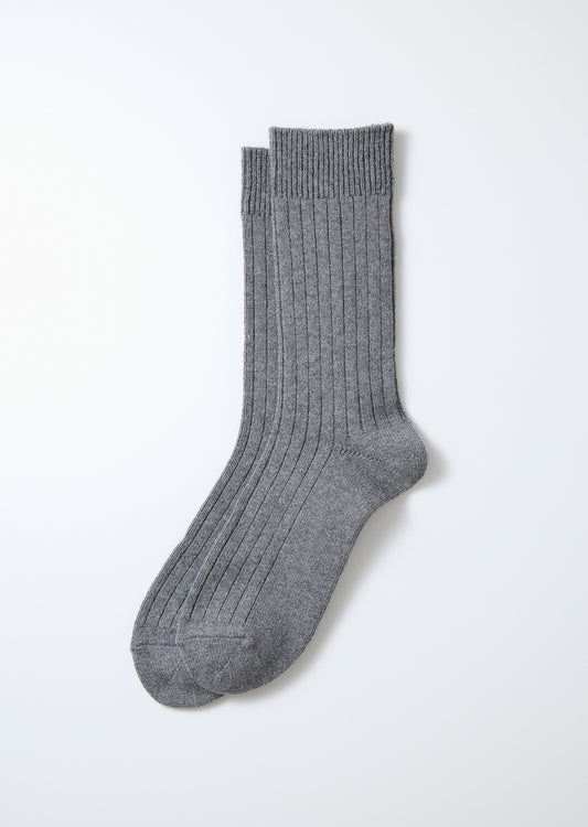 Cotton Wool Ribbed Crew Socks - Gray