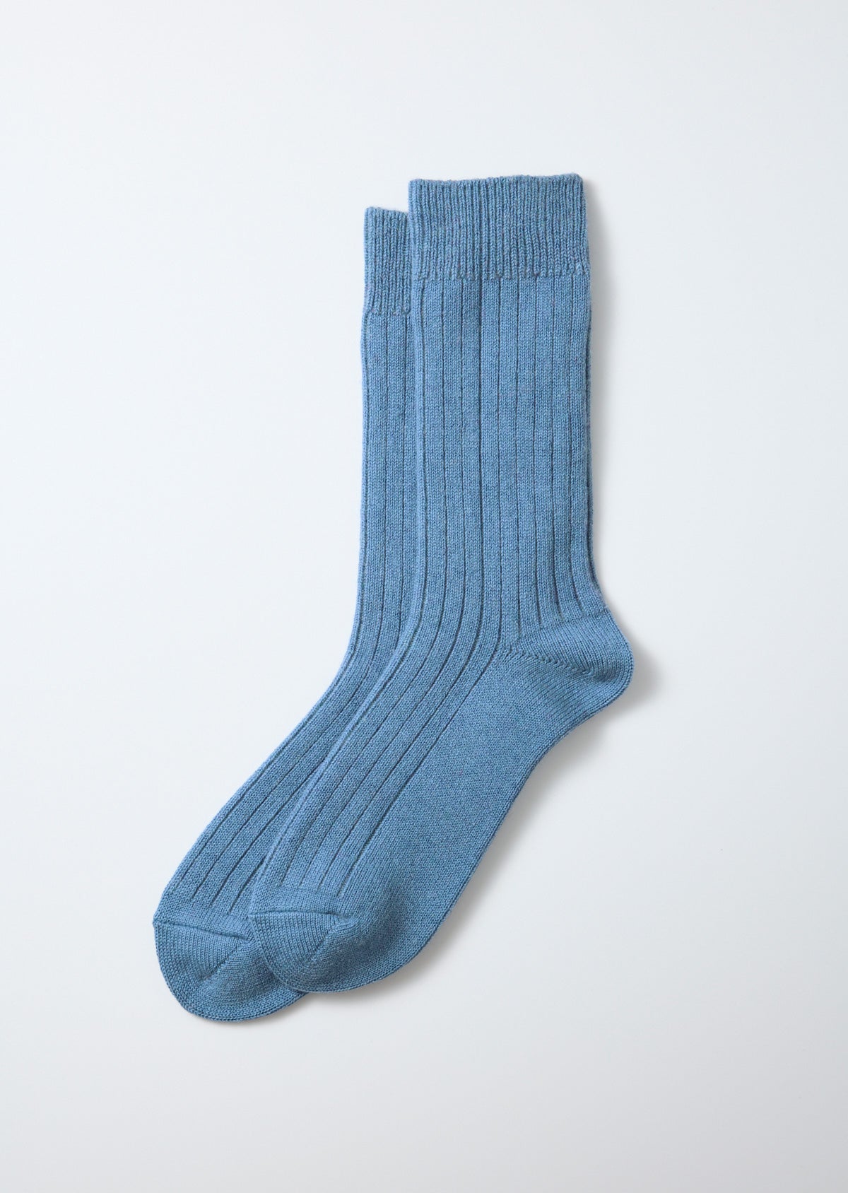 Cotton Wool Ribbed Crew Socks - Light Blue
