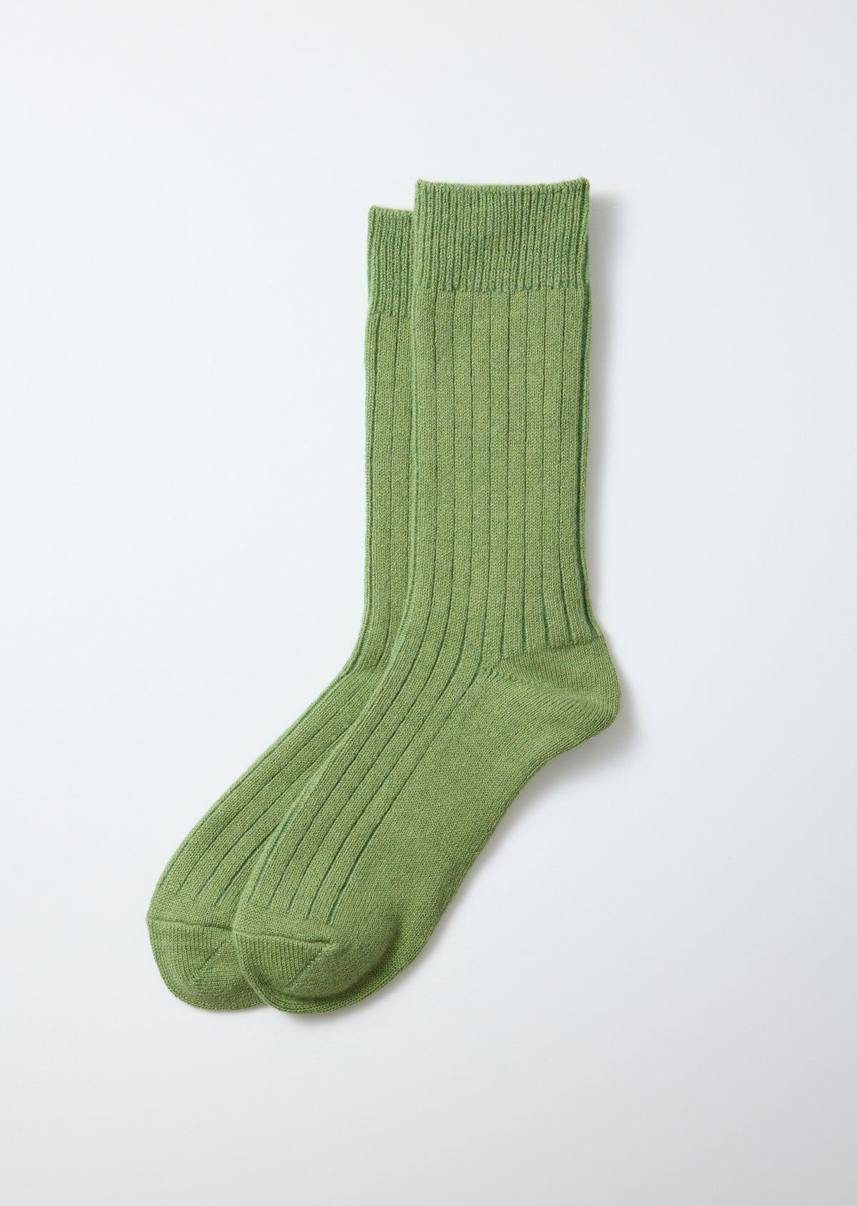 Cotton Wool Ribbed Crew Socks - Light Green