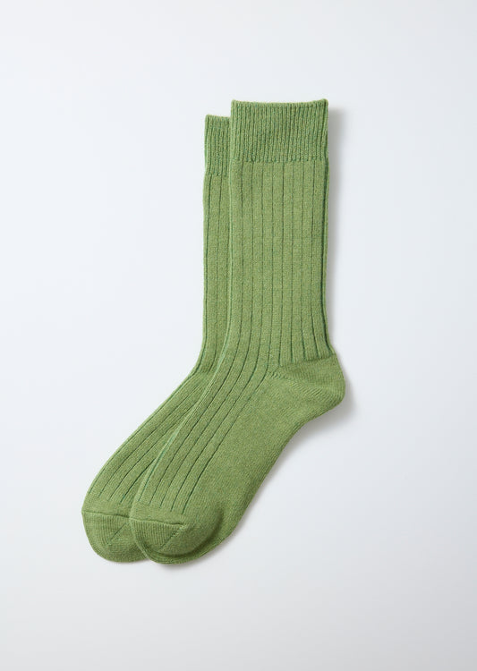 Cotton Wool Ribbed Crew Socks - Light Green