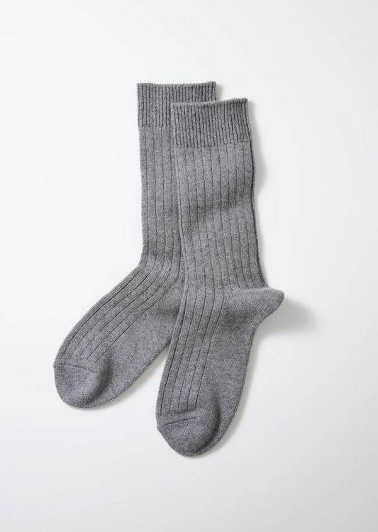 Cotton Wool Ribbed Crew Socks - Gray