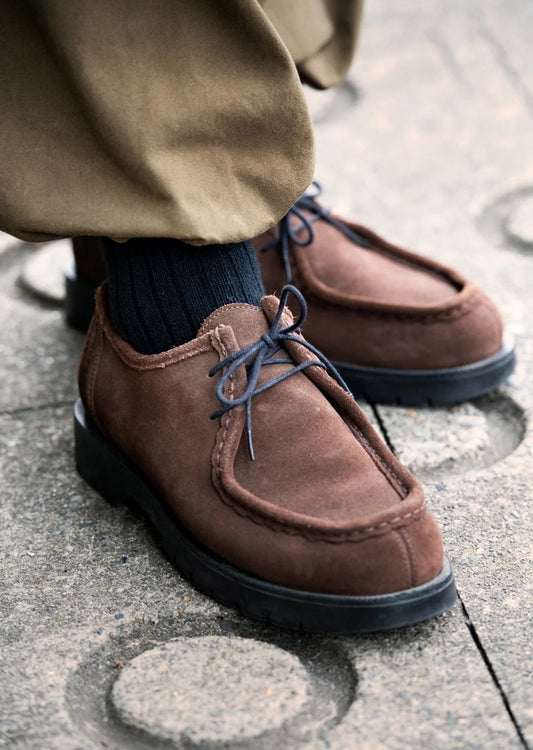 Cotton Wool Ribbed Crew Socks - Gray