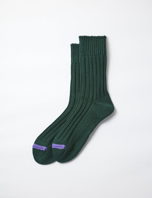Chunky Ribbed Crew Socks - Dark Green/Purple