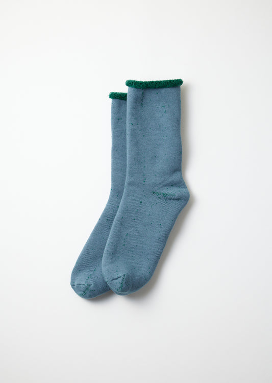 Double Face Cozy Sleeping Socks in Extra Fine Merino - Light Blue/Green