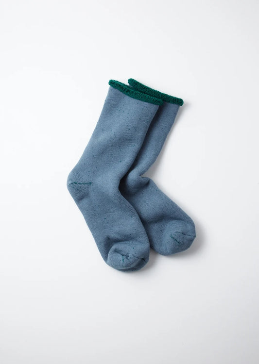 Double Face Cozy Sleeping Socks in Extra Fine Merino - Light Blue/Green
