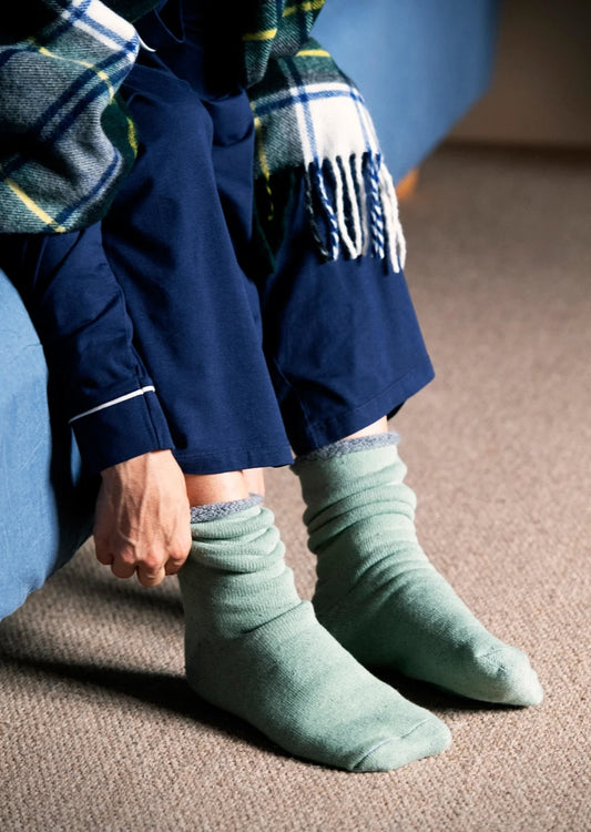Double Face Cozy Sleeping Socks in Extra Fine Merino - Light Blue/Green