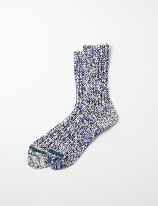 Recycled Cotton Ribbed Crew Socks - Blue/Ivory
