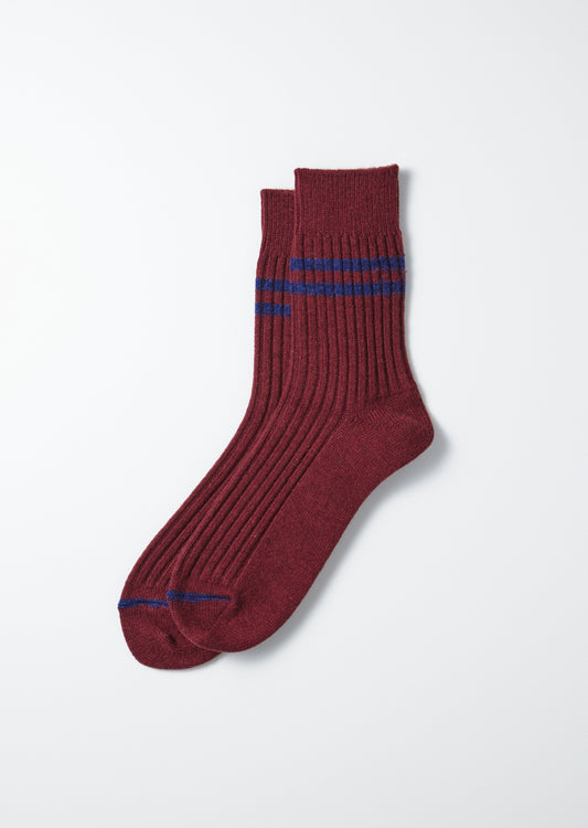 Merino Lambswool Striped Socks - Maroon/Navy Blue