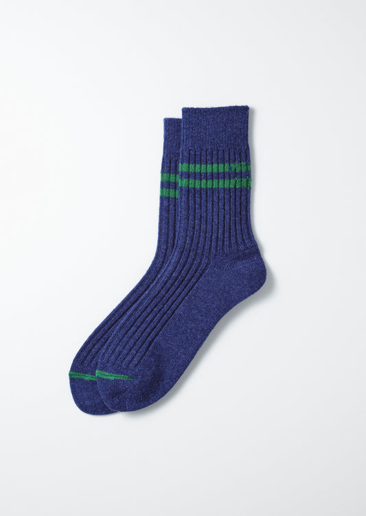 Merino Lambswool Striped Socks - Navy Blue/Green
