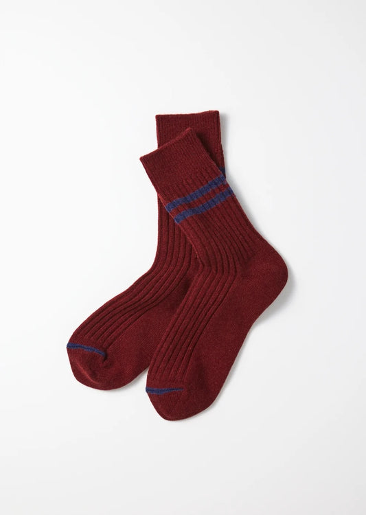 Merino Lambswool Striped Socks - Maroon/Navy Blue