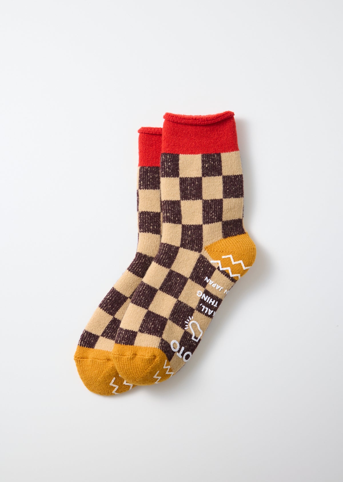 Checkerboard Pile Room Socks - Red/Yellow