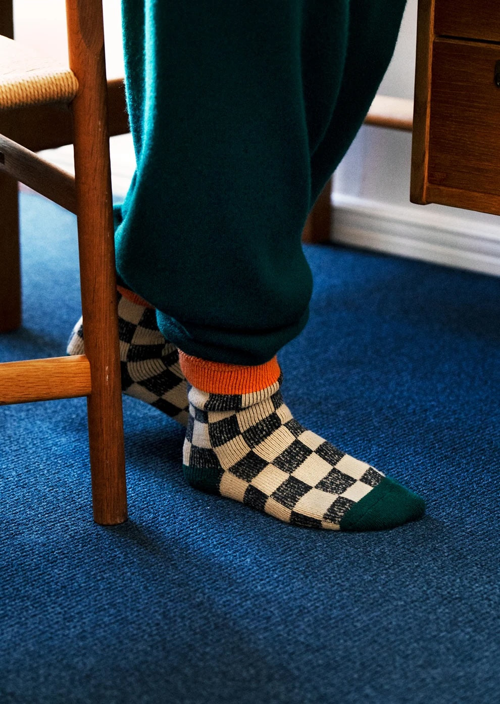 Checkerboard Pile Room Socks - Dark Green/Red