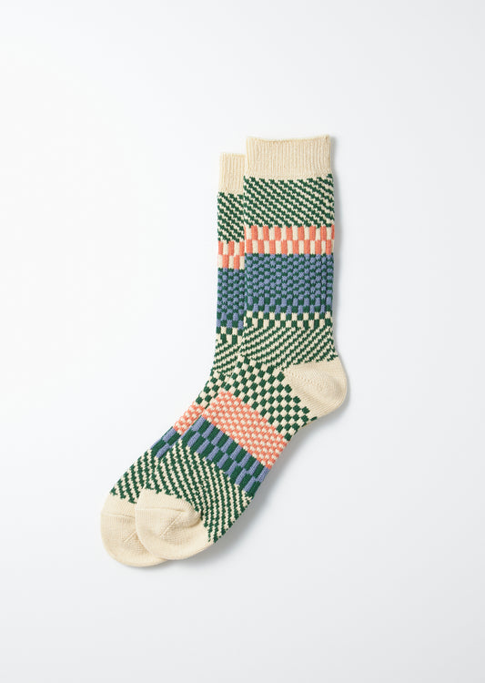 Check and Step Socks - Green