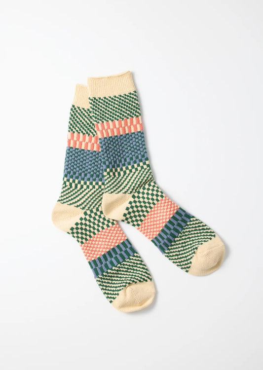 Check and Step Socks - Green