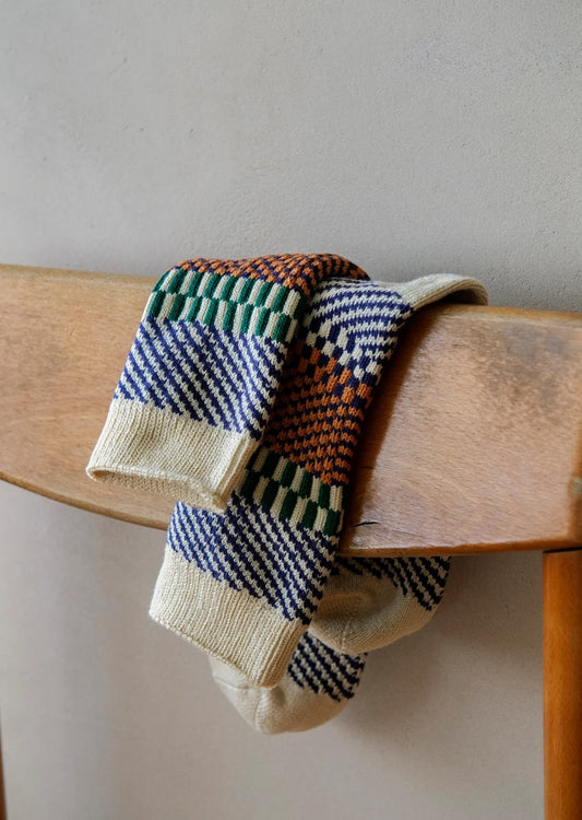 Check and Step Socks - Green