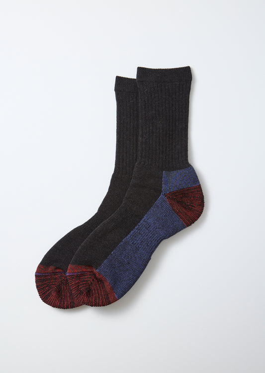 Double Face Merino Pile Socks - Charcoal/Light Blue