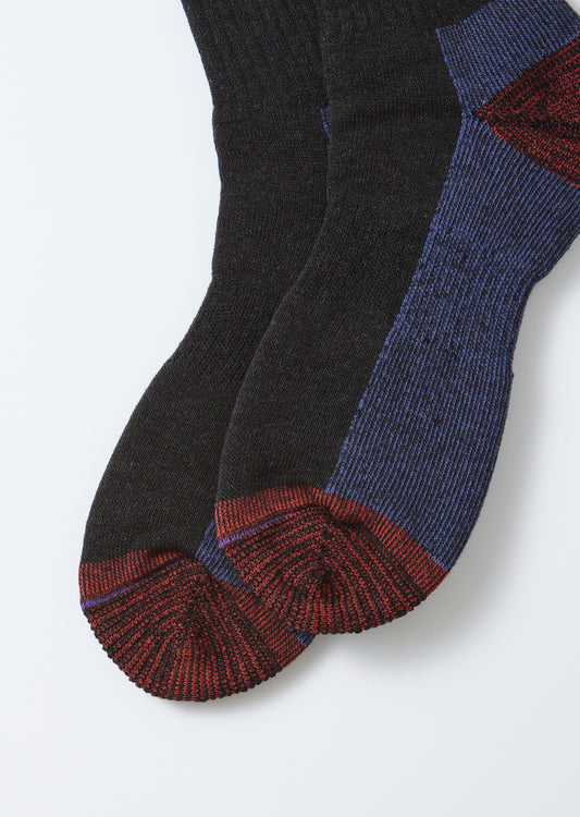 Double Face Merino Pile Socks - Charcoal/Light Blue