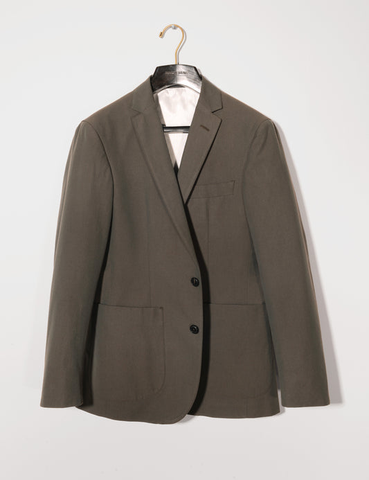Brooklyn Tailors BKT35 Unstructured Jacket in Crisp Cotton Blend - Petrol full length shot on hanger
