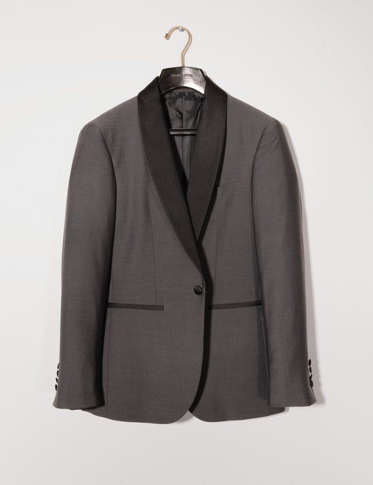 Brooklyn Tailors BKT50 Shawl Collar Dinner Jacket in Wool & Mohair - Gunmetal Gray full length shot on hanger