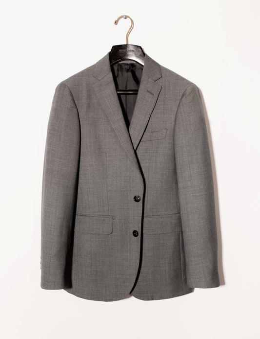 Brooklyn Tailors BKT50 Tailored Jacket in Wool Sharkskin - Salt and Pepper Gray full length shot on hanger