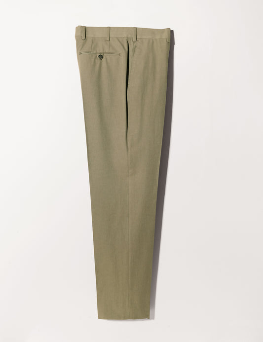 Brooklyn Tailors BKT50 Tailored Trousers in Cotton / Kapok Twill - Sonoran Green full length flat shot