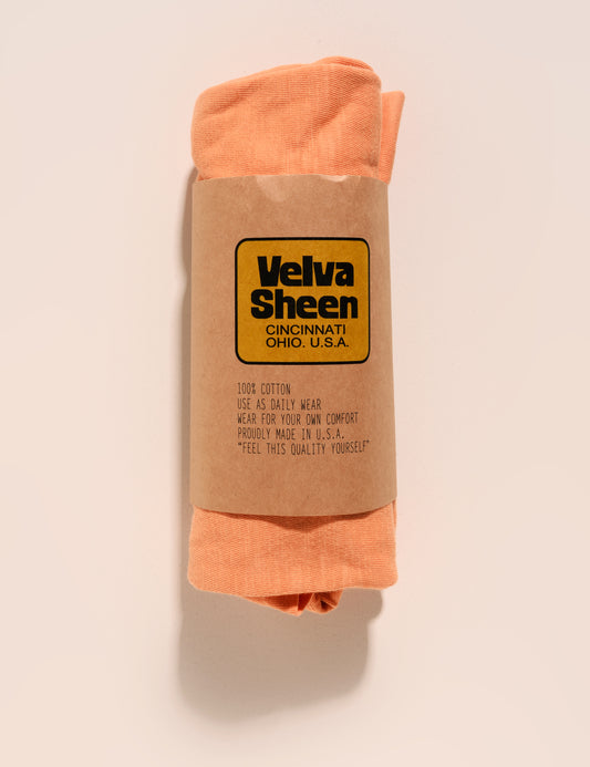 Velva Sheen Crewneck T-Shirt in Apricot rolled in paper sleeve