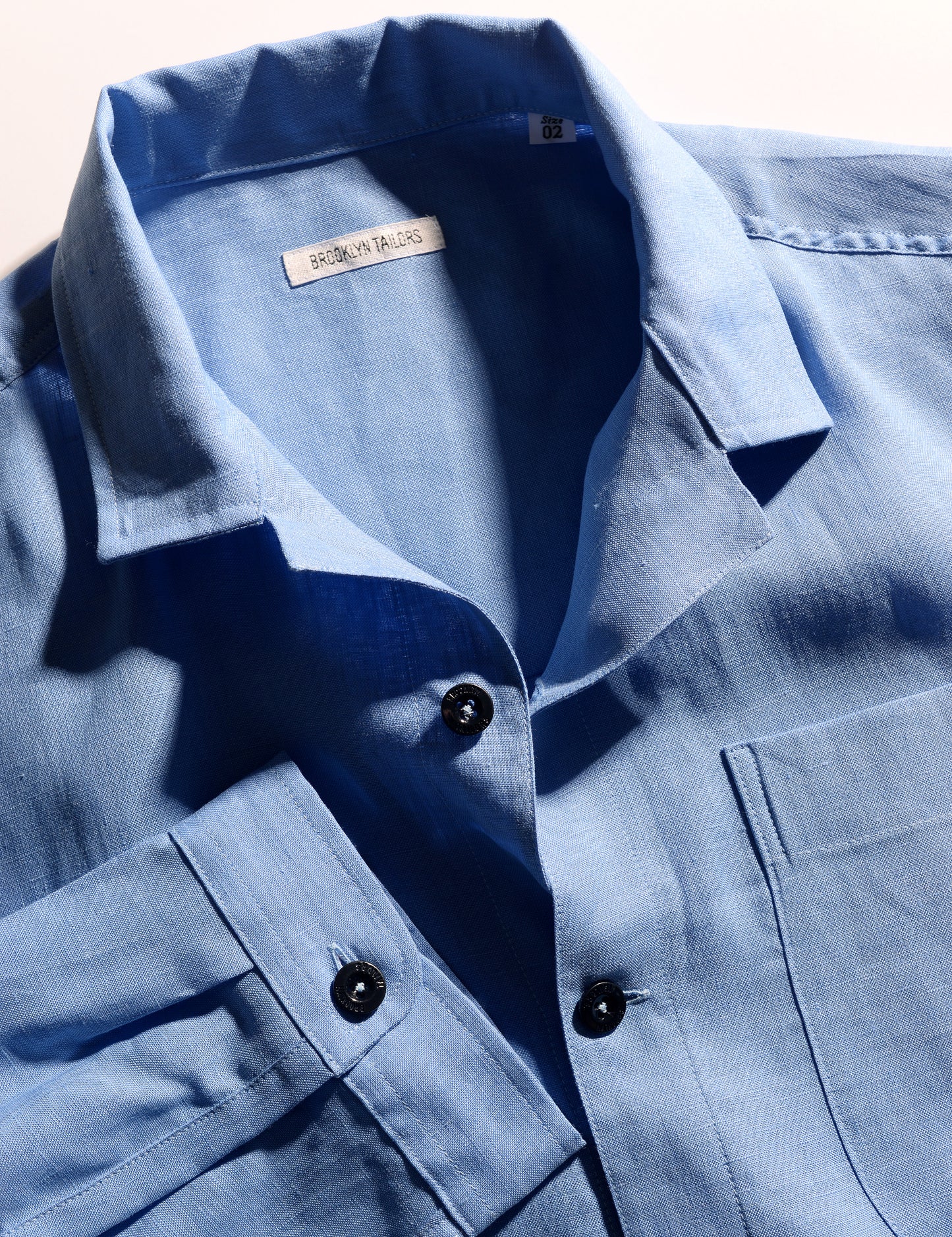 BKT19 Camp Collar Overshirt in Summer Weight Linen - Chambray Blue