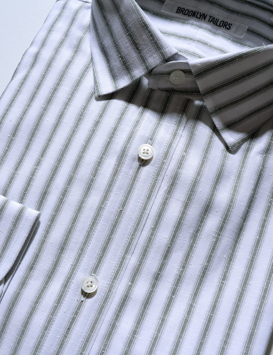 FINAL SALE: BKT20 Slim Dress Shirt in Striped Cotton / Silk - Saguaro