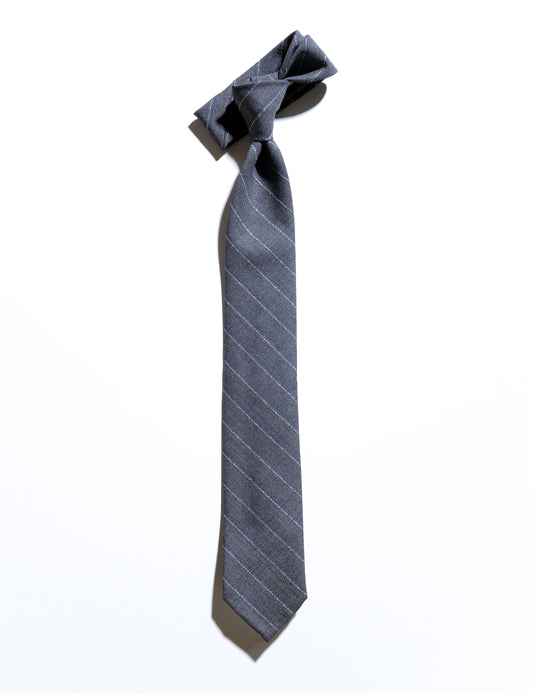 Flat shot of Brooklyn Tailors Untipped Mid-gray with Gray and White Chalkstripe Tie