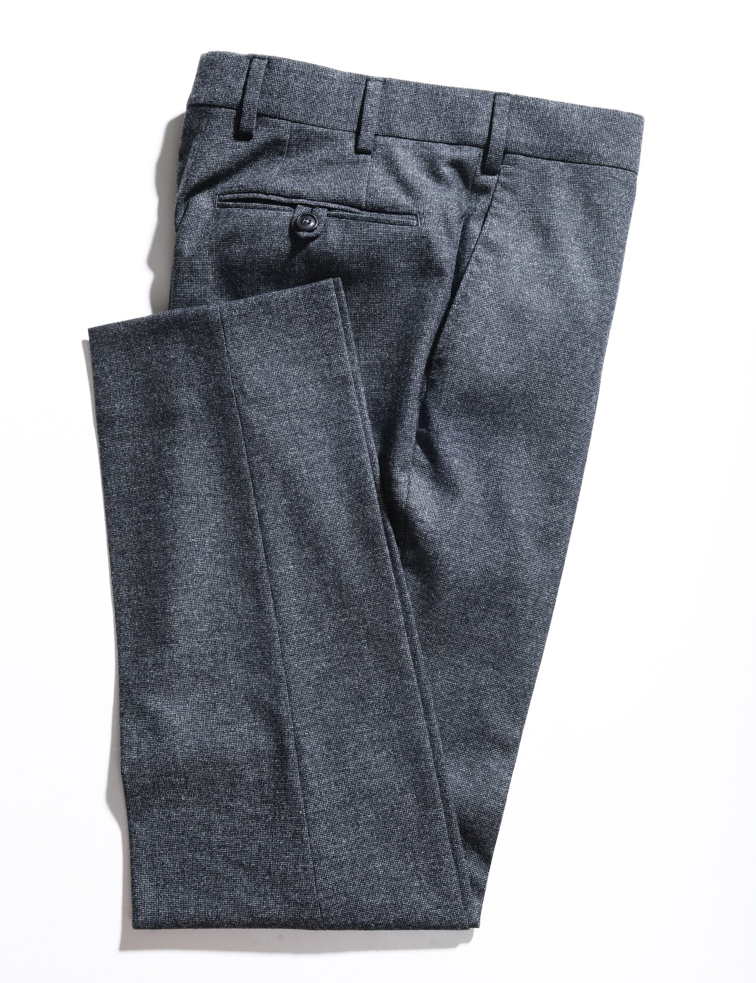 Folded detail shot of BKT50 Tailored Trousers in Flannel Tickweave - Deep Gray