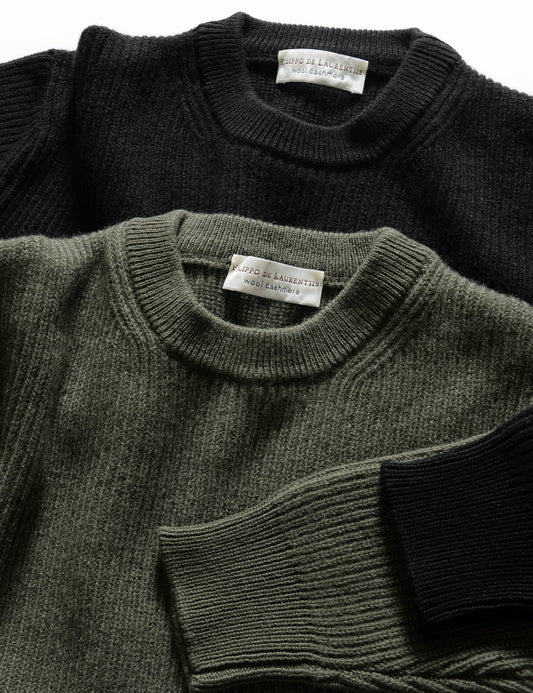 FINAL SALE: Merino Cashmere Fisherman Sweater - Black