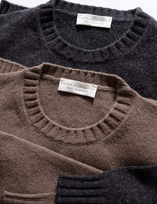 FINAL SALE: Wool Cashmere Ribbed Cuff Crewneck - Anthracite