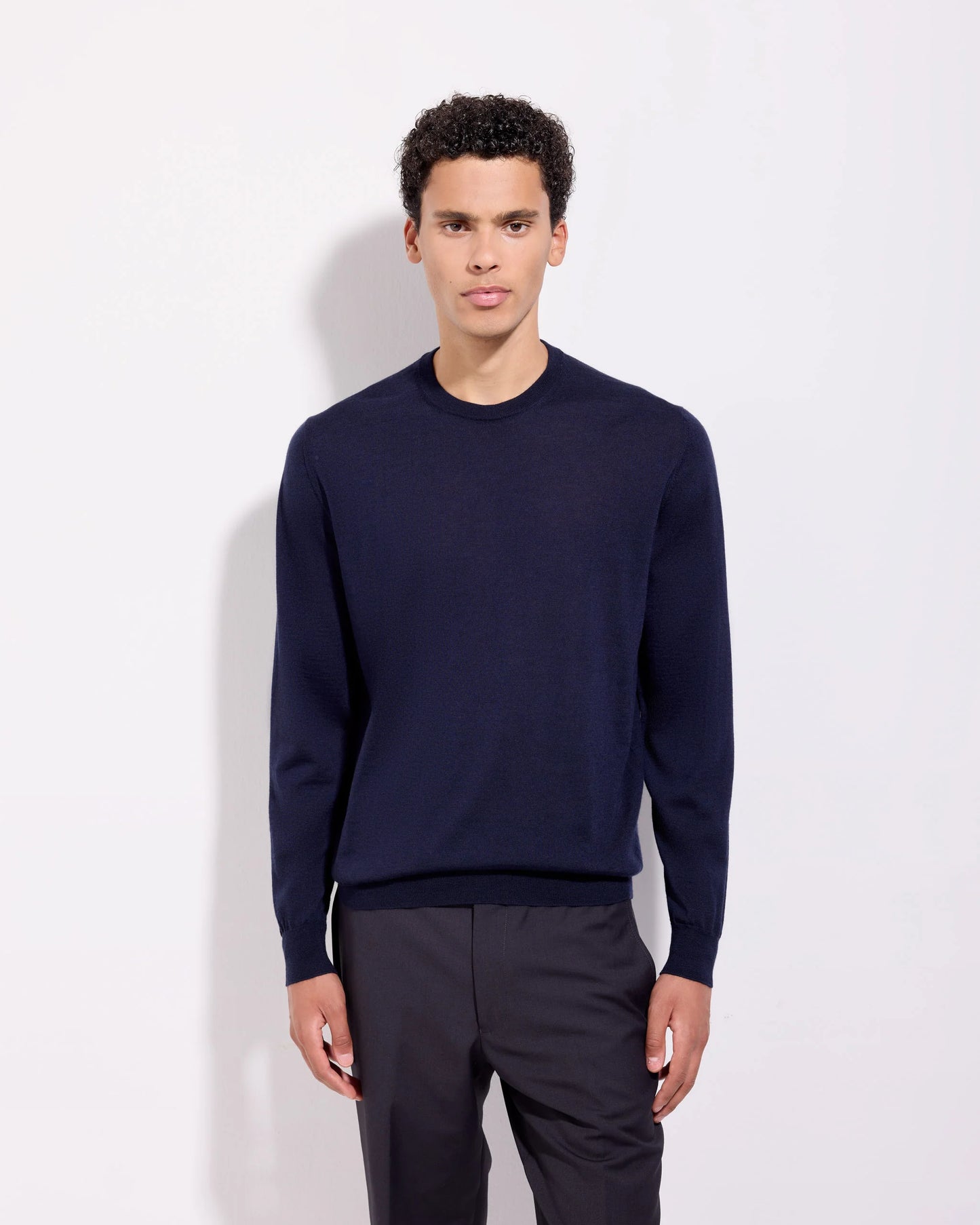 Wool, Cashmere & Silk Crewneck Sweater - Navy