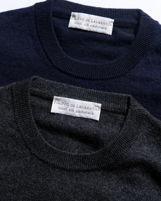 Wool, Cashmere & Silk Crewneck Sweater - Navy