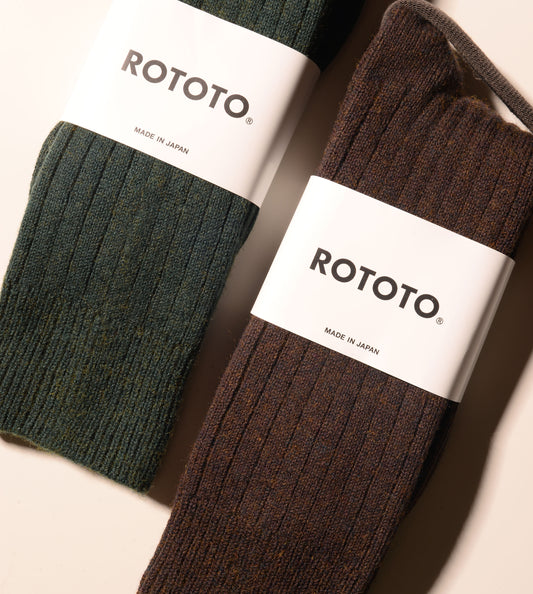 Cotton Wool Ribbed Crew Socks - Dark Brown