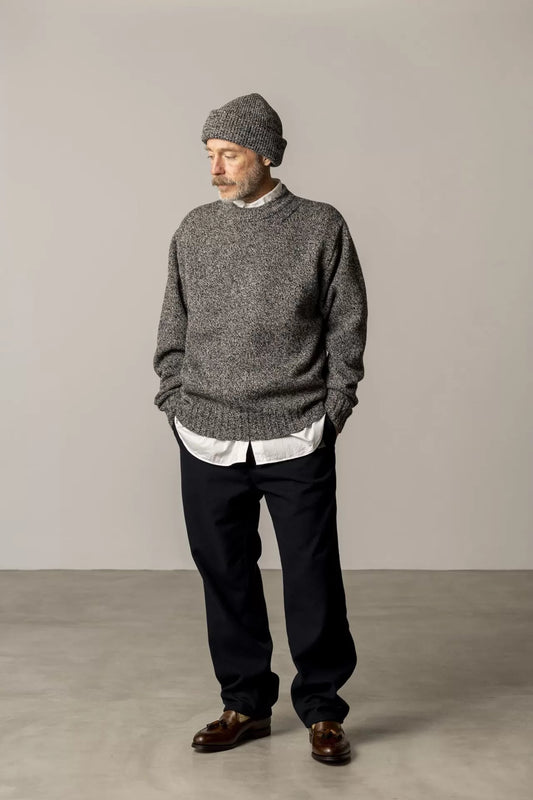 Winter Wool Crewneck Sweater - Marled Black