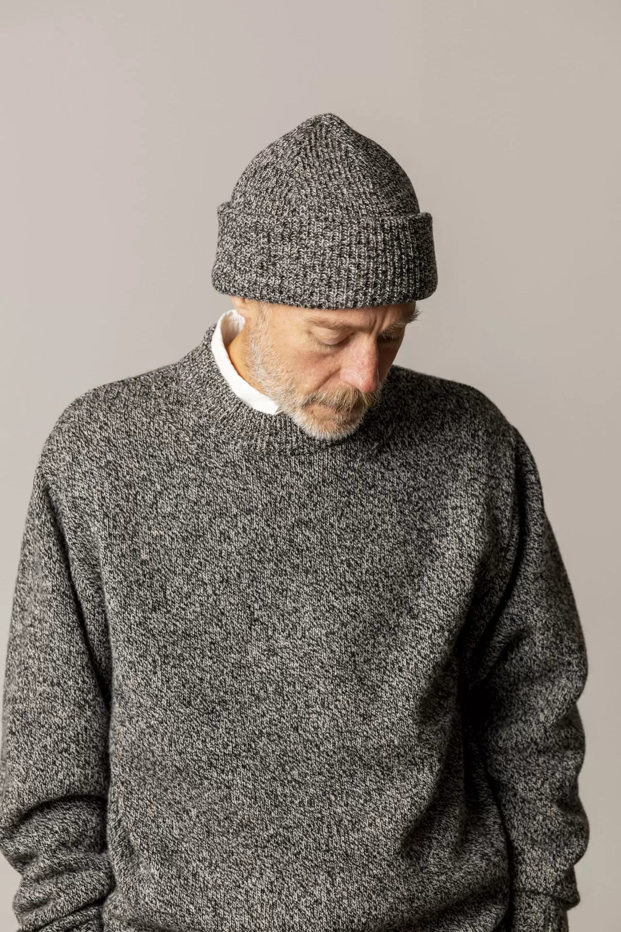 Winter Wool Crewneck Sweater - Marled Black