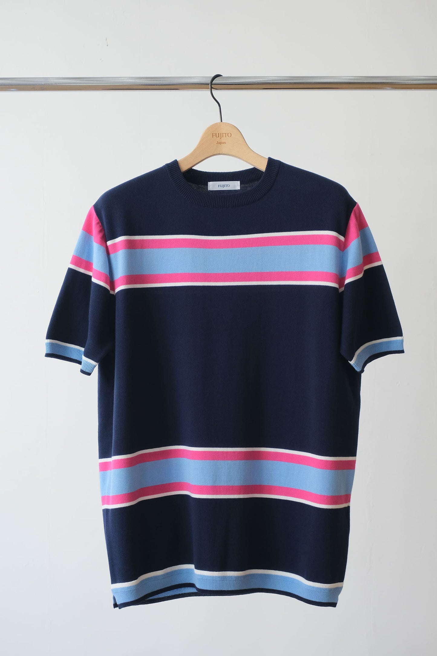 Border Knit Shirt in Navy Stripe