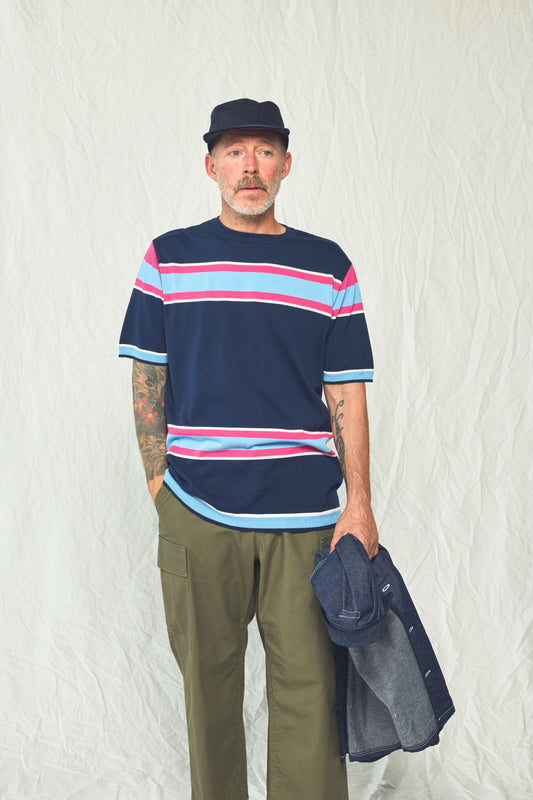 Border Knit Shirt in Navy Stripe