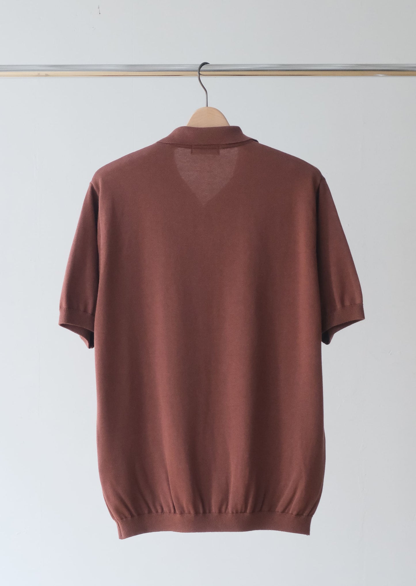 Cotton Silk Knit Skipper Polo in Brown