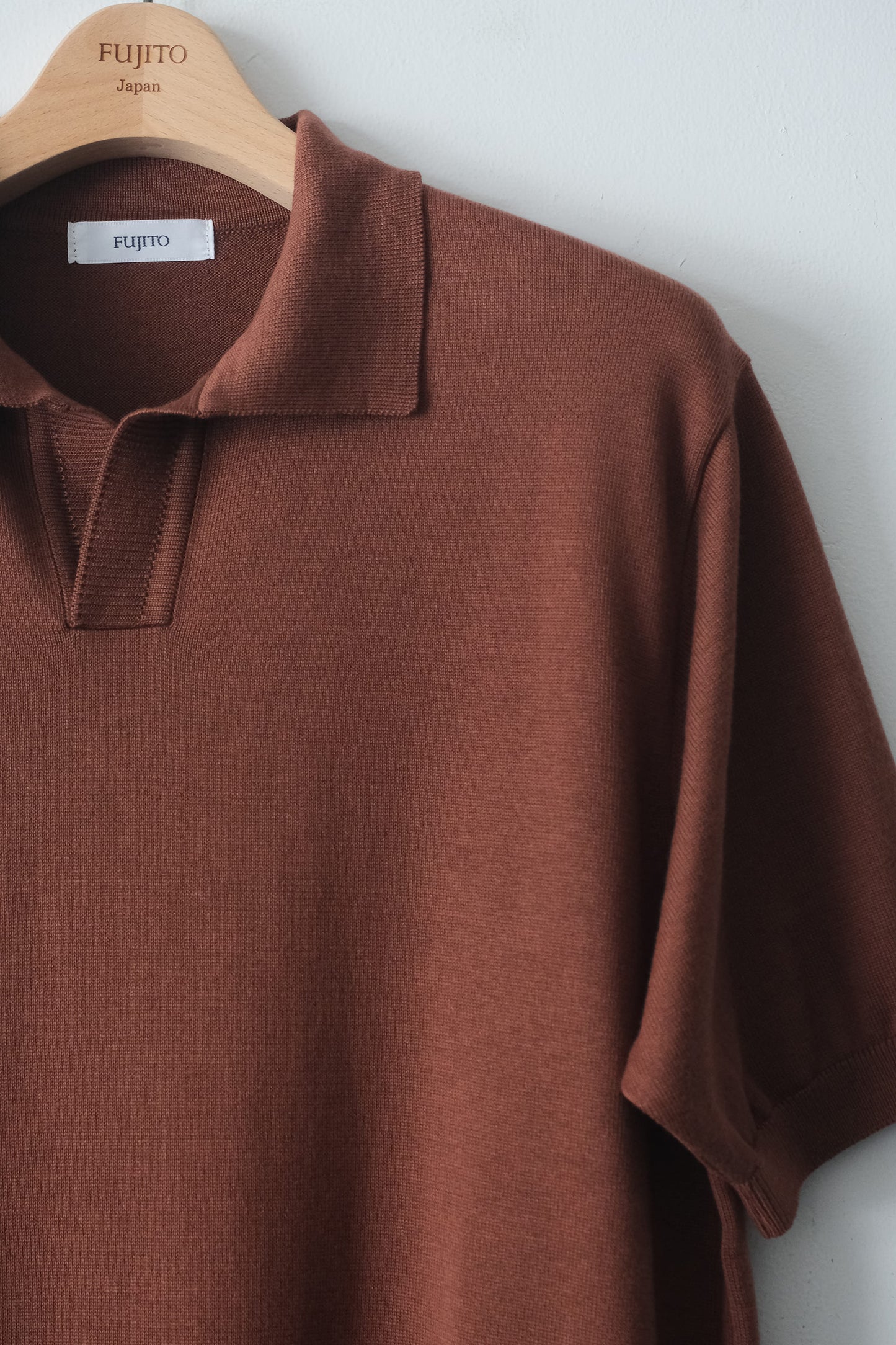 Cotton Silk Knit Skipper Polo in Brown