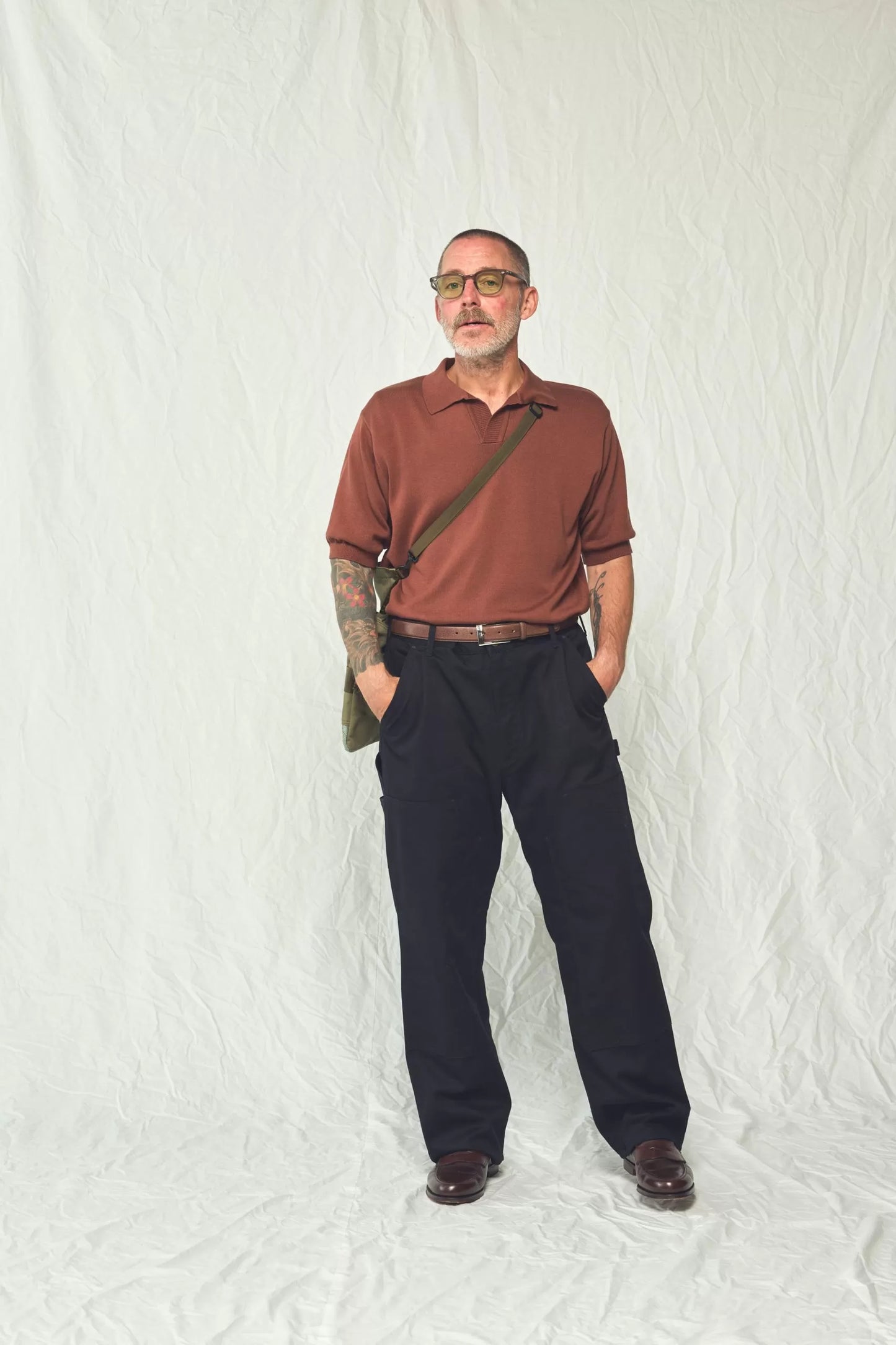 Cotton Silk Knit Skipper Polo in Brown