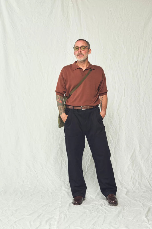 Cotton Silk Knit Skipper Polo in Brown