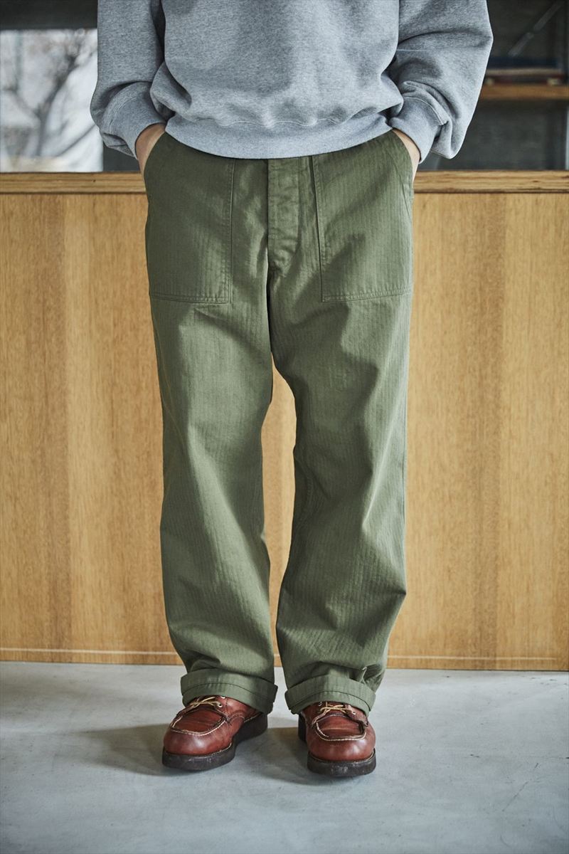 Herringbone Vintage Fit Fatigue Pants - Army Green