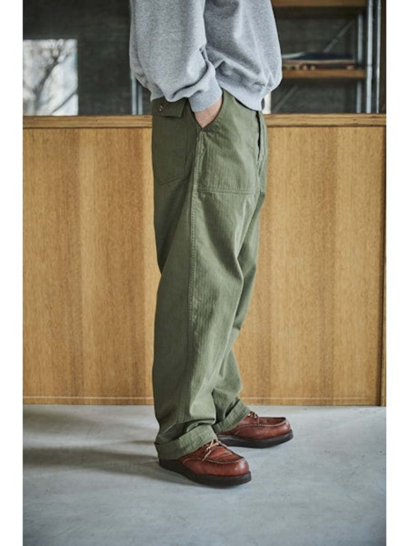 Herringbone Vintage Fit Fatigue Pants - Army Green