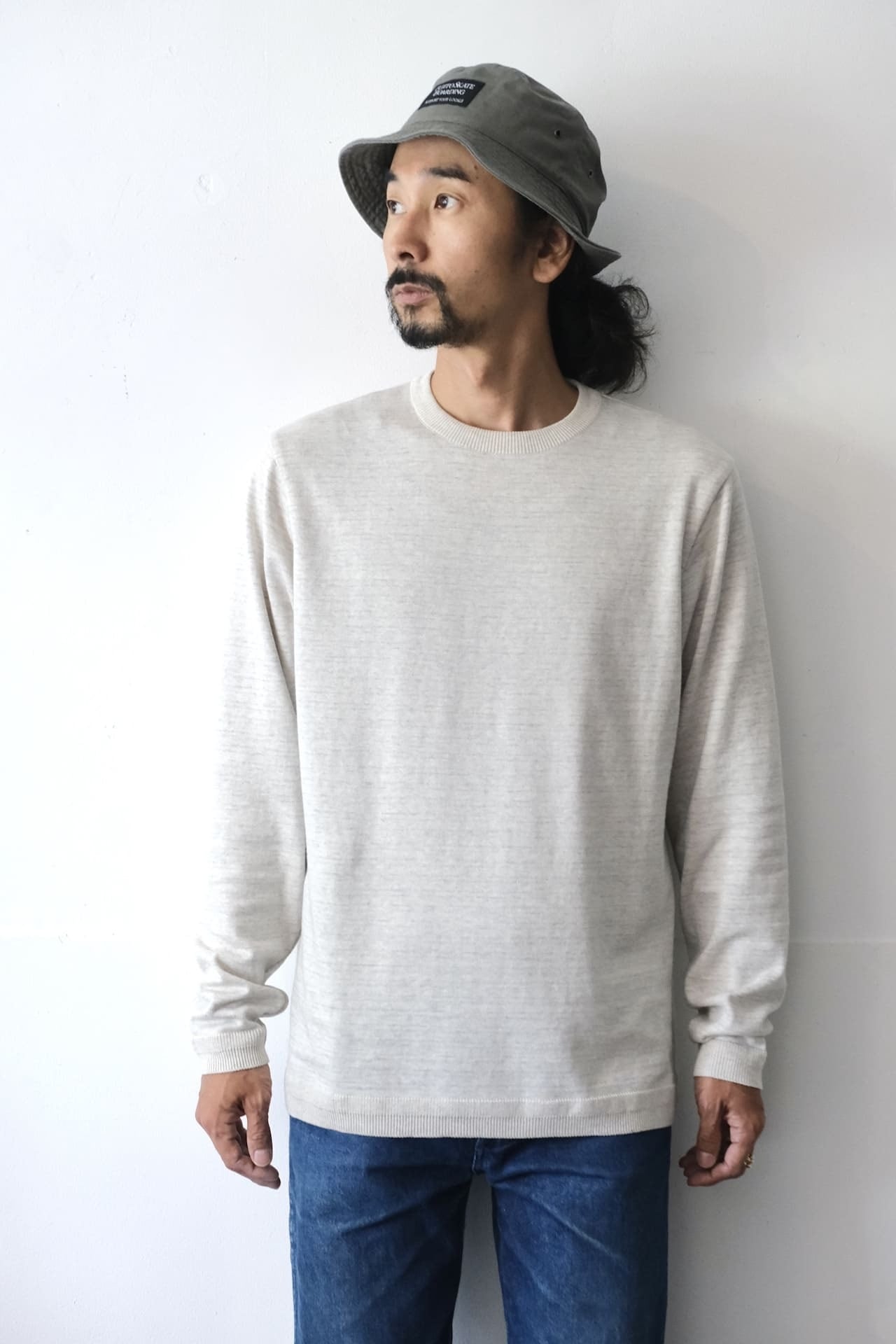 Knit Cotton Sweater - Heathered Oatmeal